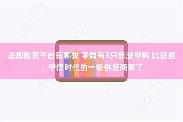 正规配资平台在哪找 本周有3只新股申购 比亚迪、宁德时代的一级供应商来了